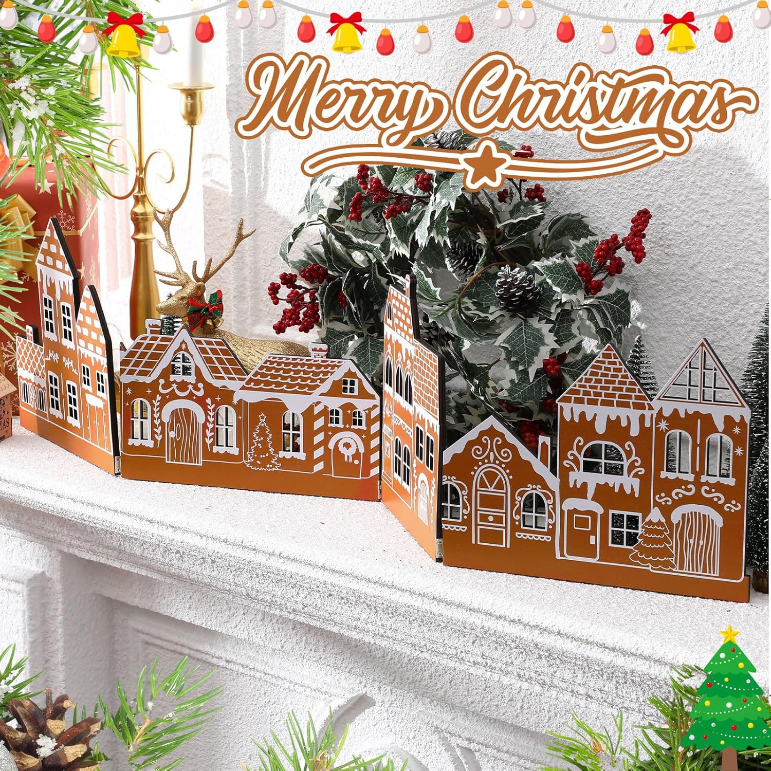 Thyle Wooden Christmas Houses Set - Rustic Gingerbread House Decor for Tabletop Centerpieces