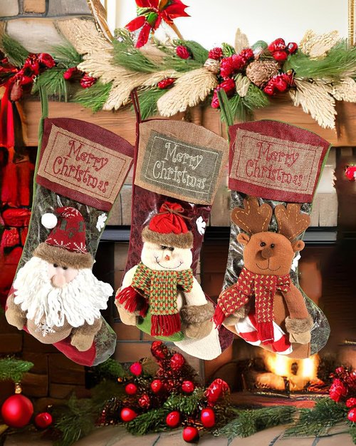 iStatue Christmas Stockings - 18'' Tall Plush Santa Claus Ornaments | Personalized Xmas Gift Bag