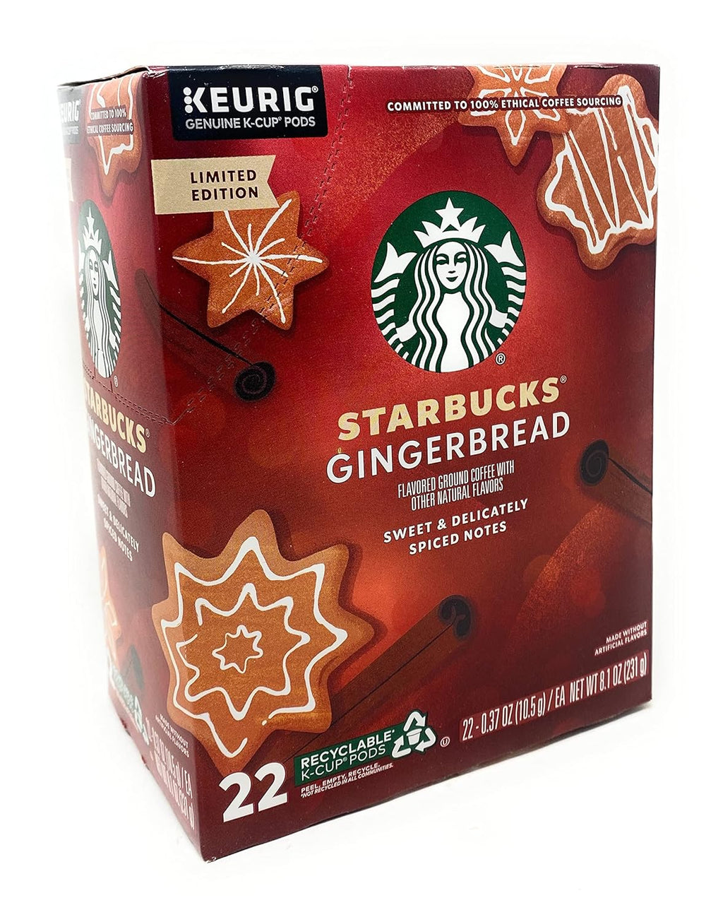 Starbucks Limited Edition Gingerbread Coffee K-Cups - 22 Pods Per Box | Holiday Flavor Delight
