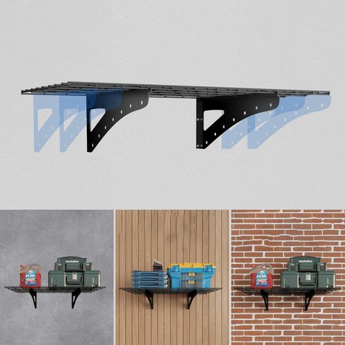 Garage Shelving | Wall Mounted Heavy Duty Set of 2 - 2 x 4 ft Floating Storage Racks, Max Load 250 lbs, Black