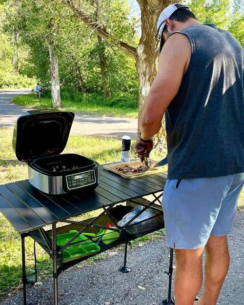 LET'S CAMP Portable Aluminum Folding Camping Table - Adjustable Height, Large Storage & Carrying Bag for Outdoor Activities