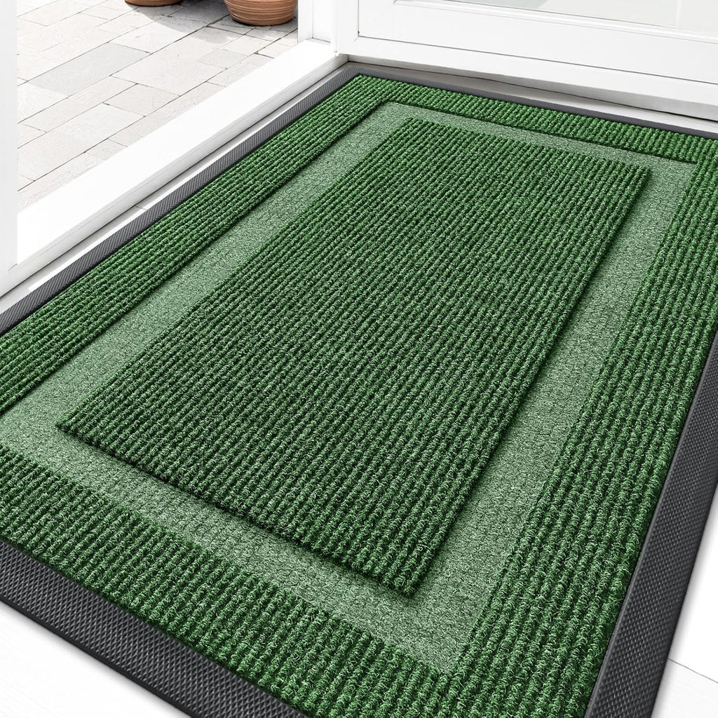 OLANLY Waterproof Front Door Mat - All-Season Indoor/Outdoor Doormat, Easy Clean, 33x21, Green