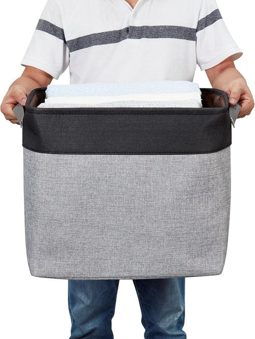 DECOMOMO Extra Large Fabric Storage Baskets - 54.5L Organizing Bins for Linen Closet & Nursery | Grey & Black, 3 Pack