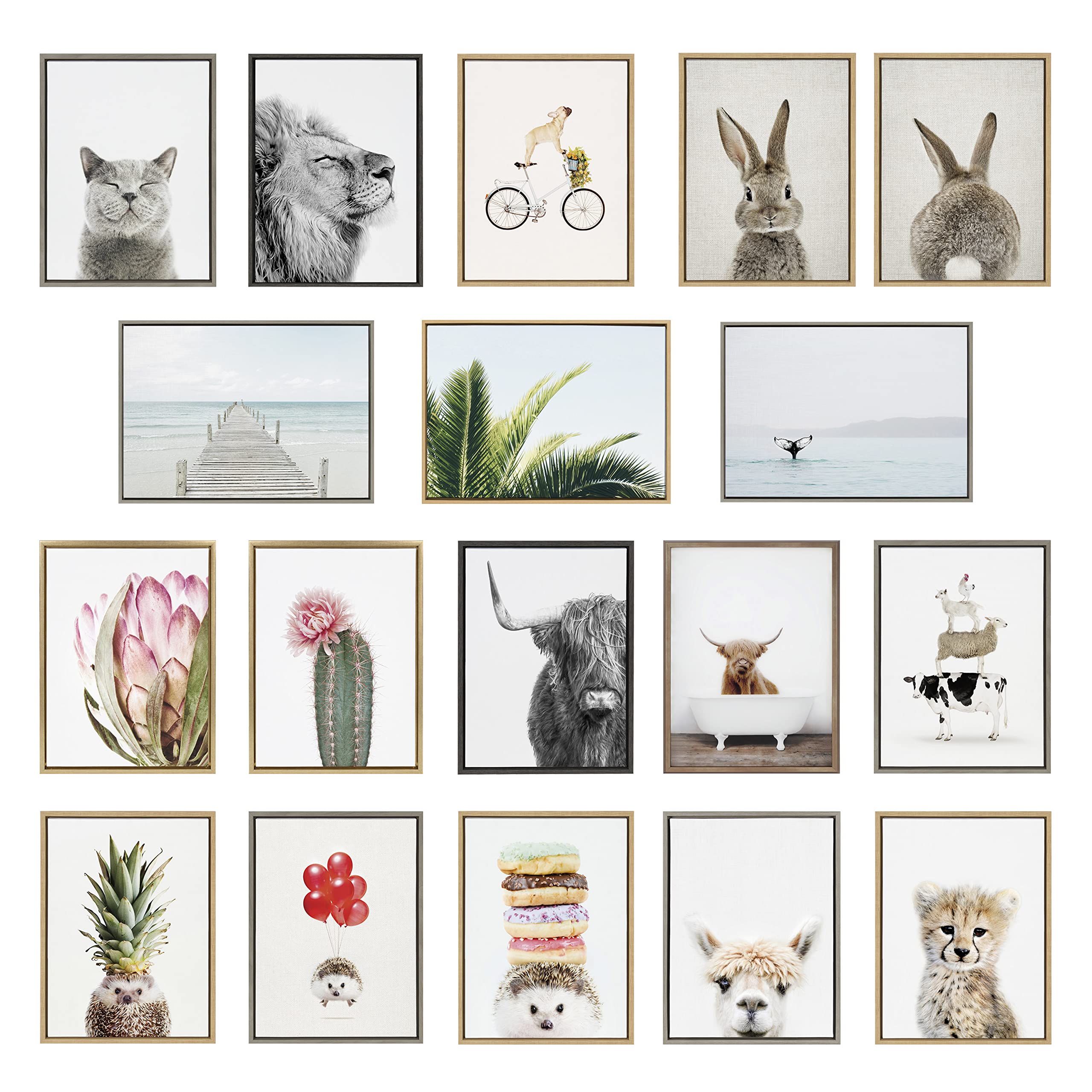 Kate and Laurel Sylvie Big Bear Bali Bath Framed Canvas Wall Art by Amy Peterson Art Studio; 18x24 Natural; Botanical Animal Bathroom Art