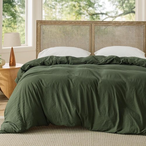 Bedsure Olive Green Duvet Cover - Soft Prewashed Cotton-Like Polyester, Queen Size 90x90 Inches with Zipper Closure