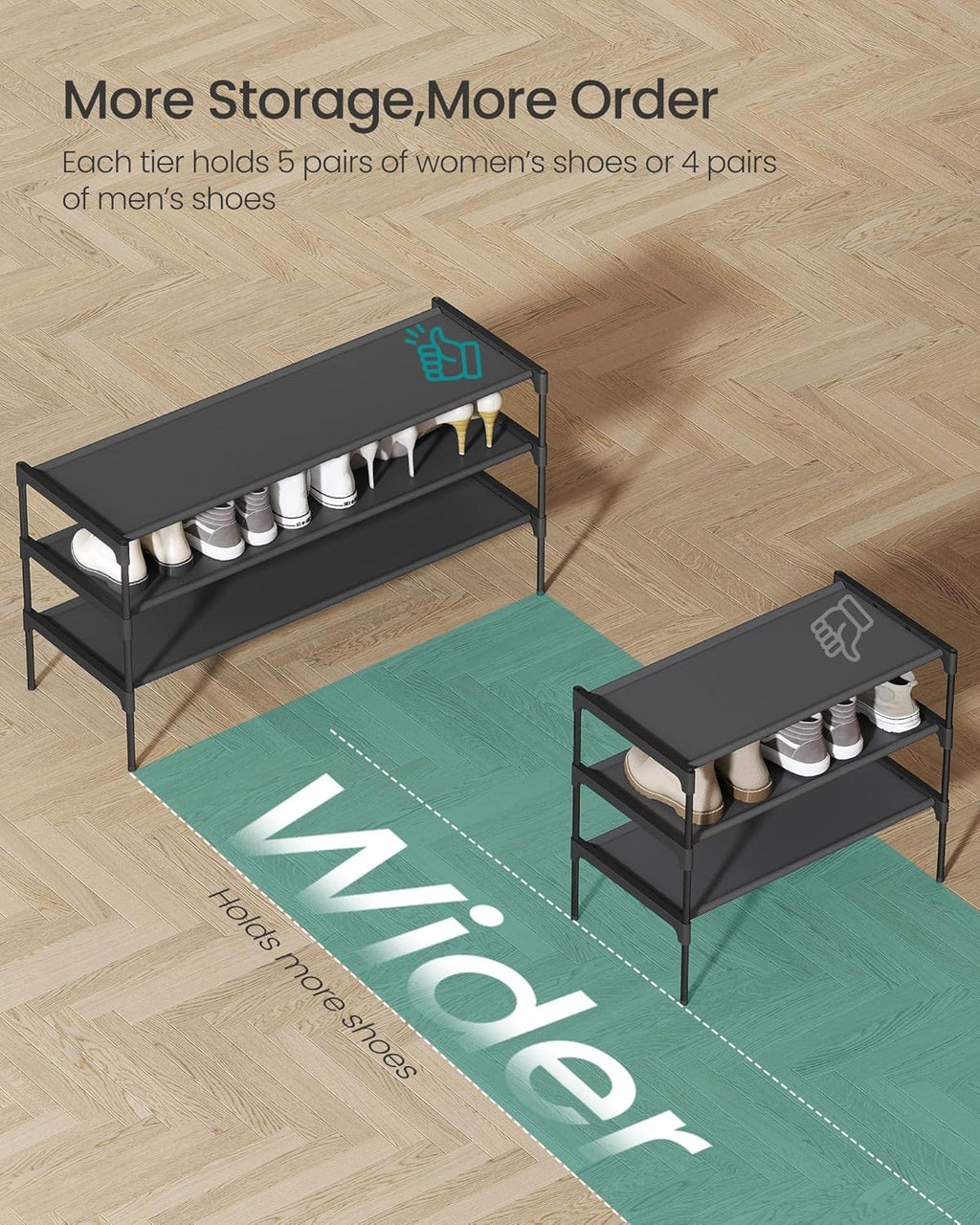 SONGMICS 3-Tier Shoe Rack - Space-Saving Organizer with Metal Frame & Non-Woven Fabric Shelves | Ink Black, 11.7 x 36.1 x 21 Inches