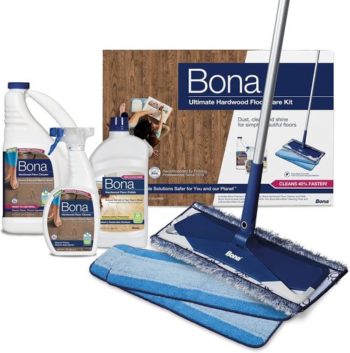 Bona Ultimate Hardwood Floor Care Kit - Pivoting Mop, Cleaning Solution & Refill, Microfiber Pads for Polishing