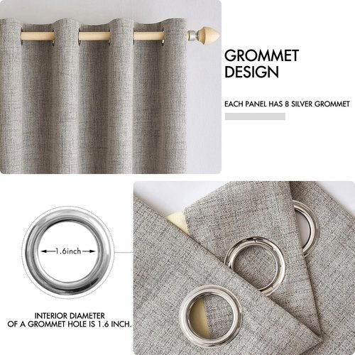 MIULEE 100% Blackout Linen Textured Curtains - Thermal Insulated Room Darkening Drapes | Warm Taupe, 52 x 63 Inch (2 Panels)