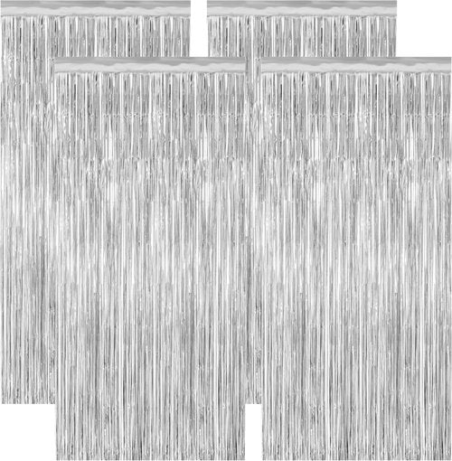 Metallic Silver Backdrop by Party Decor | 4 Pack Photo Booth Props & Tinsel Curtains for 21st Birthday