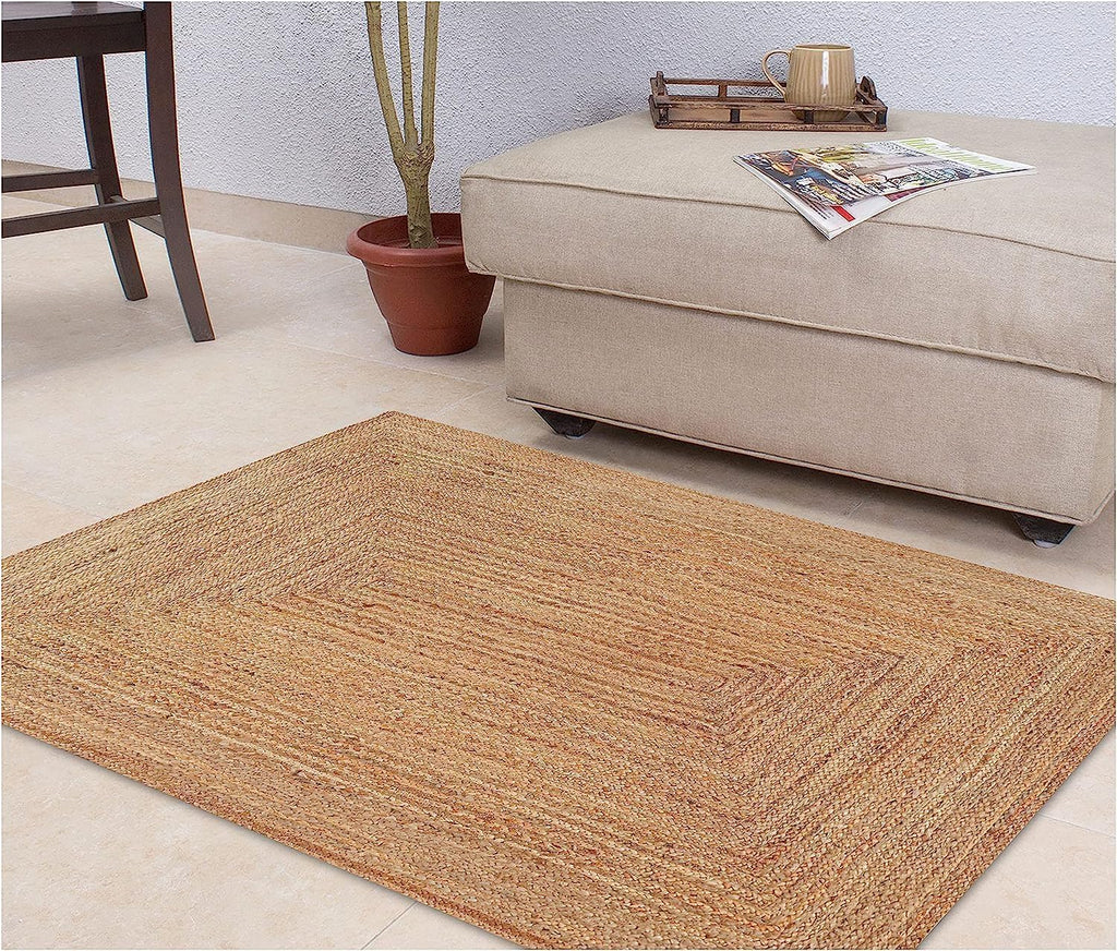 KEMA 3X5 Feet Handwoven Jute Braided Area Rug, Natural Yarn - Rustic Vintage Braided Reversible Rectangular Rug- Rugs for Bedroom, Kitchen, Living Room, Farmhouse