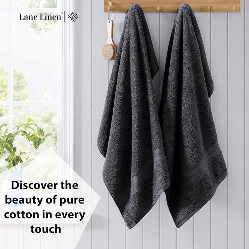LANE LINEN Bath Towels - 100% Ring Spun Cotton, Quick-Drying, Soft & Absorbent - 4 Pack, Black (28"x54")