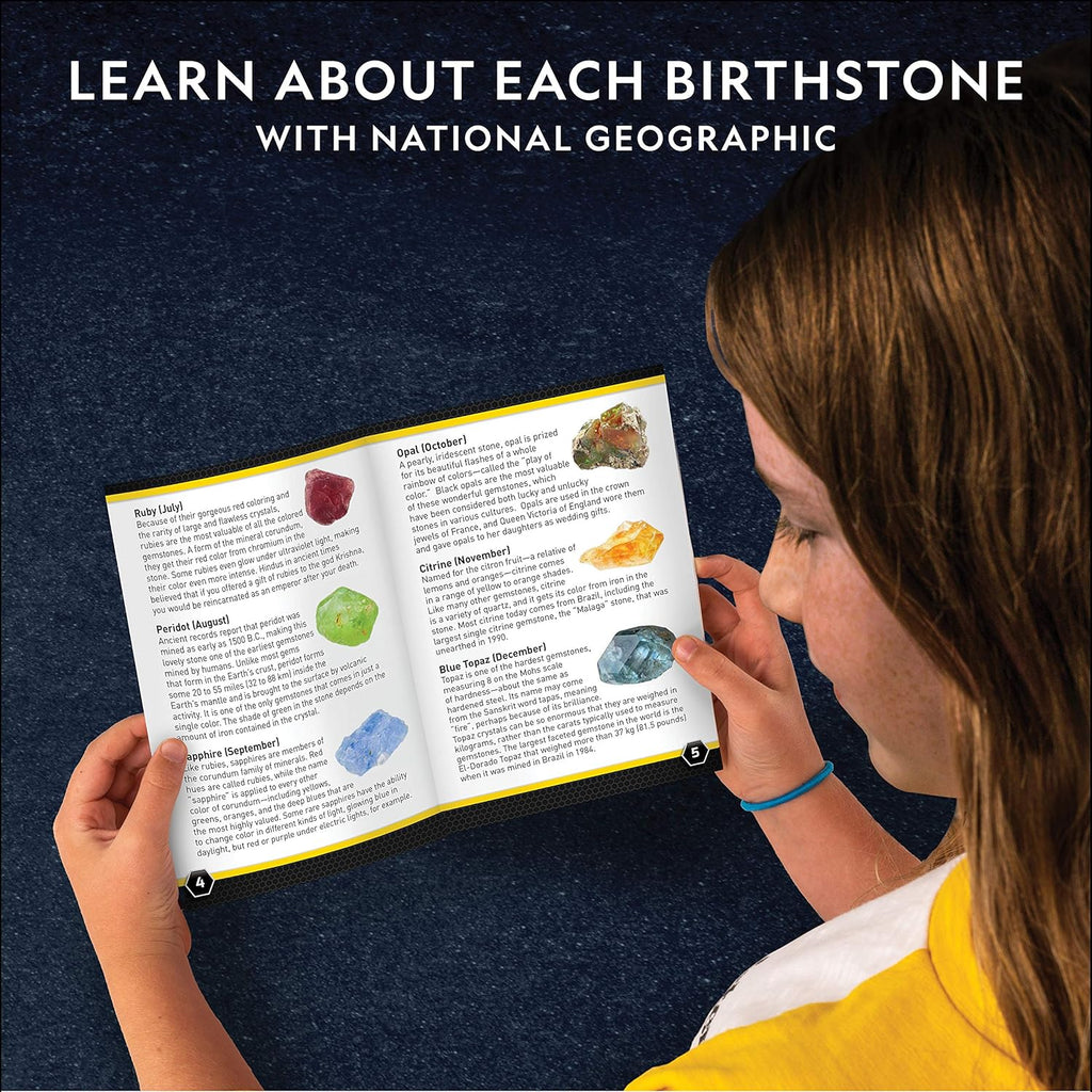 National Geographic Birthstone Dig Kit - 12 Genuine Birthstones Including Real Diamond & Ruby | Gemstone Collection