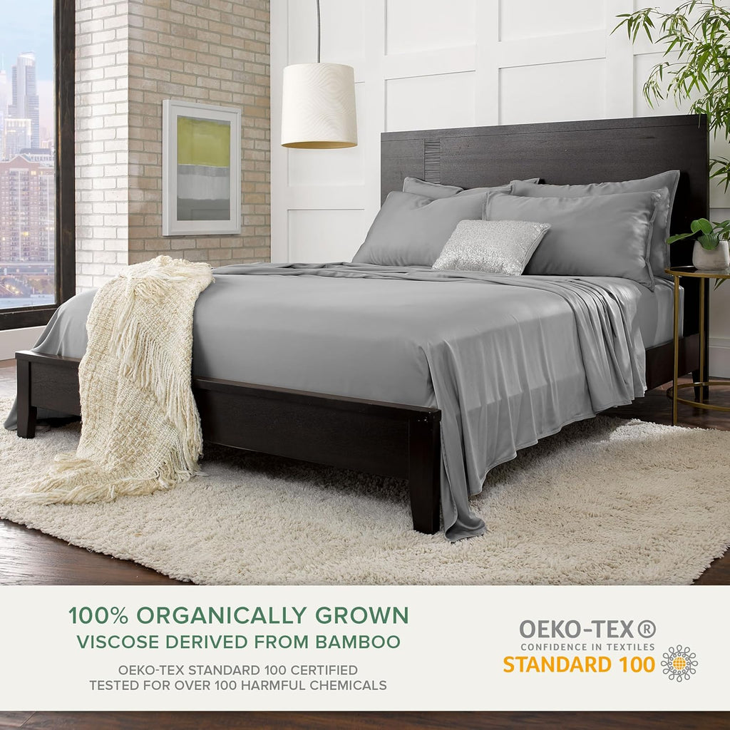 Pure Bamboo King Sheets - Luxuriously Soft & Cooling 100% Organic Viscose Bed Sheet Set | Stone Grey, Double Stitching