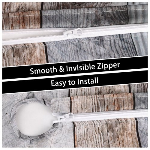 Kamoor Round Outdoor Tablecloth with Umbrella Hole and Zipper Wood Texture Elastic Table Cover Waterproof Outdoor Table Cloth for Patio Picnic Camping Fits 44-48" Diameter Round Tables