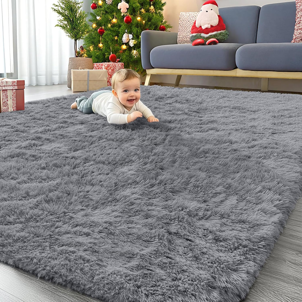 OLANLY Large Area Rug - Soft Fluffy Shaggy Carpet for Living Room & Bedroom | Machine Washable, Light Grey