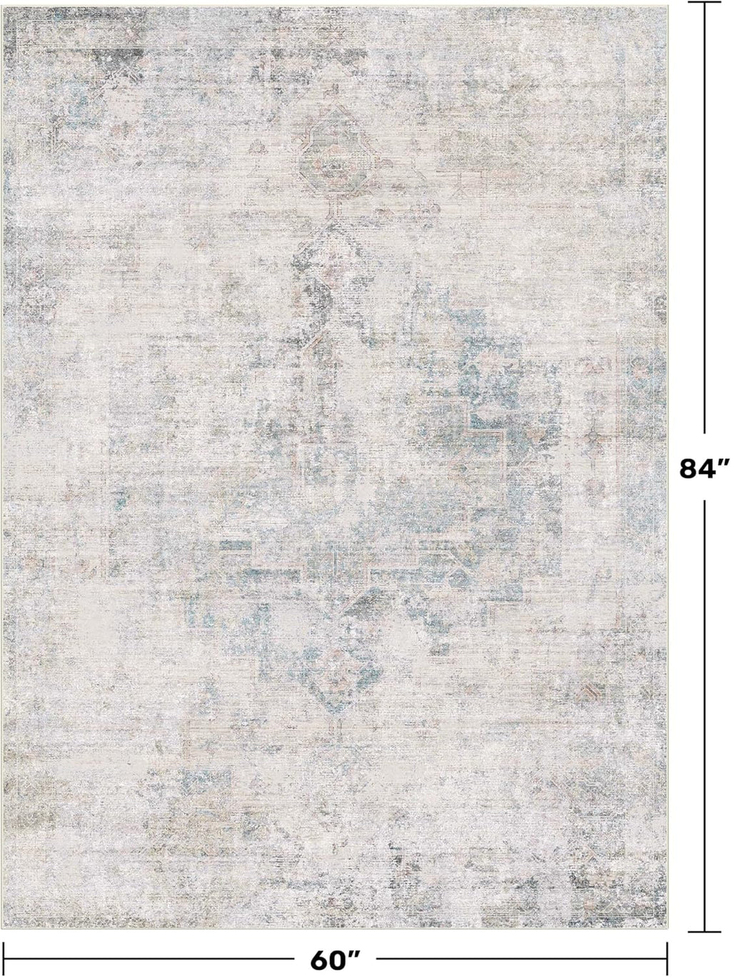 Skiennix Low Pile Office Rugs - 5x7 Abstract Non-Slip Rugs for Living Room & Entryway, Cream Slate Blue
