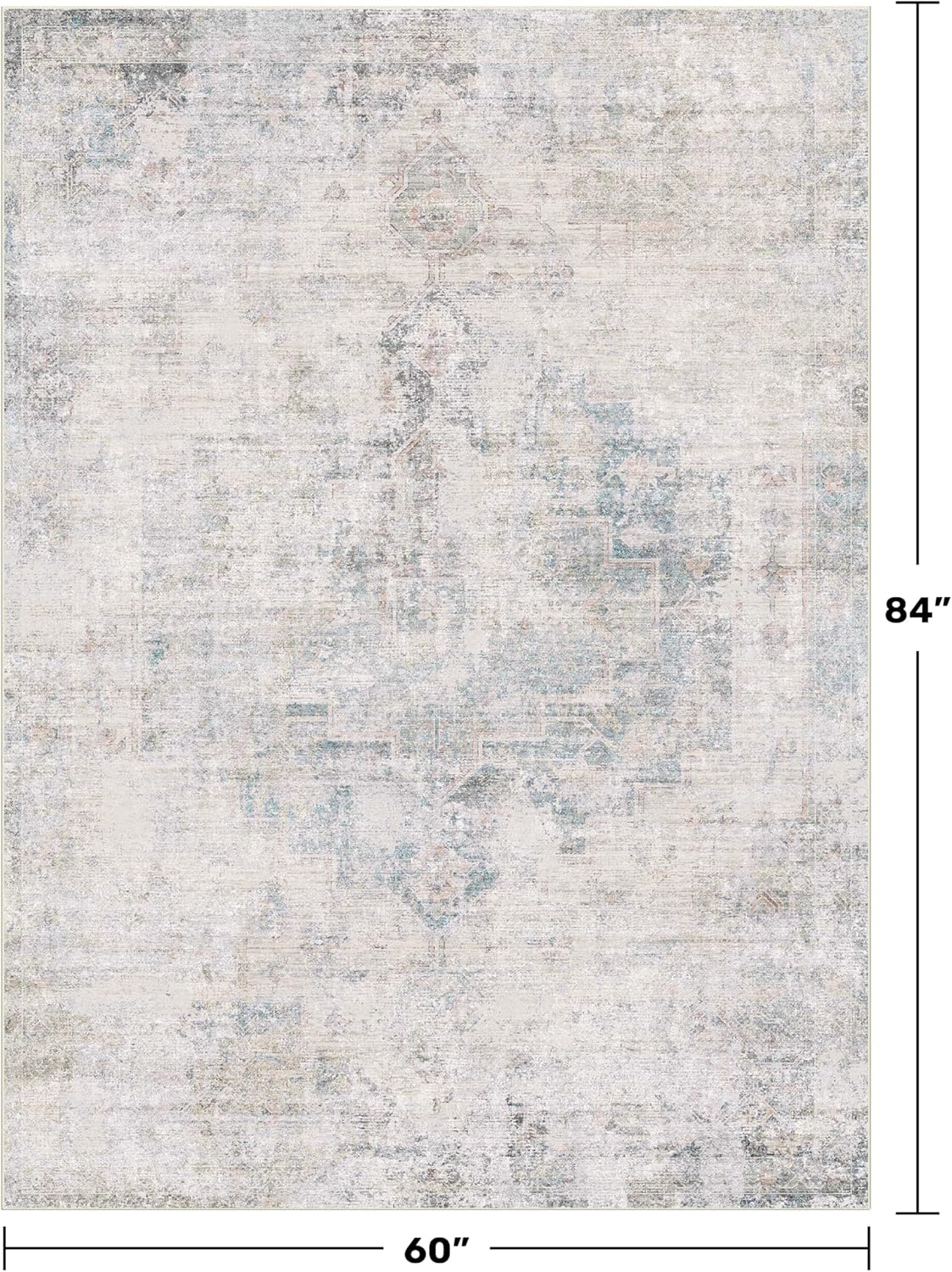 Skiennix Low Pile Office Rugs - 5x7 Abstract Non-Slip Rugs for Living Room & Entryway, Cream Slate Blue