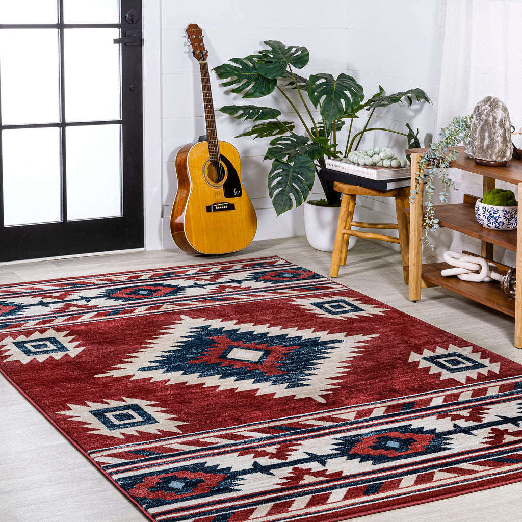 JONATHAN Y Medallion Southwestern Indoor Area Rug 5X8 Red/Navy/Cream, Serape for Living Room, Bedroom, Kitchen, Office, Easy-Cleaning, High Traffic, Pet-Friendly, Non-Shedding SWC100A-5