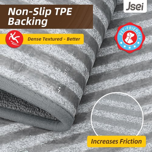 JSEI Non-Slip Bathroom Rugs, Self Adhesive No Sliding Bath Rugs Set of 2, Machine Washable Absorbent Bath Mat Set for Tub Shower & Single Sink 20”x32”+20”x48”, Light Grey, Rectangular Pattern