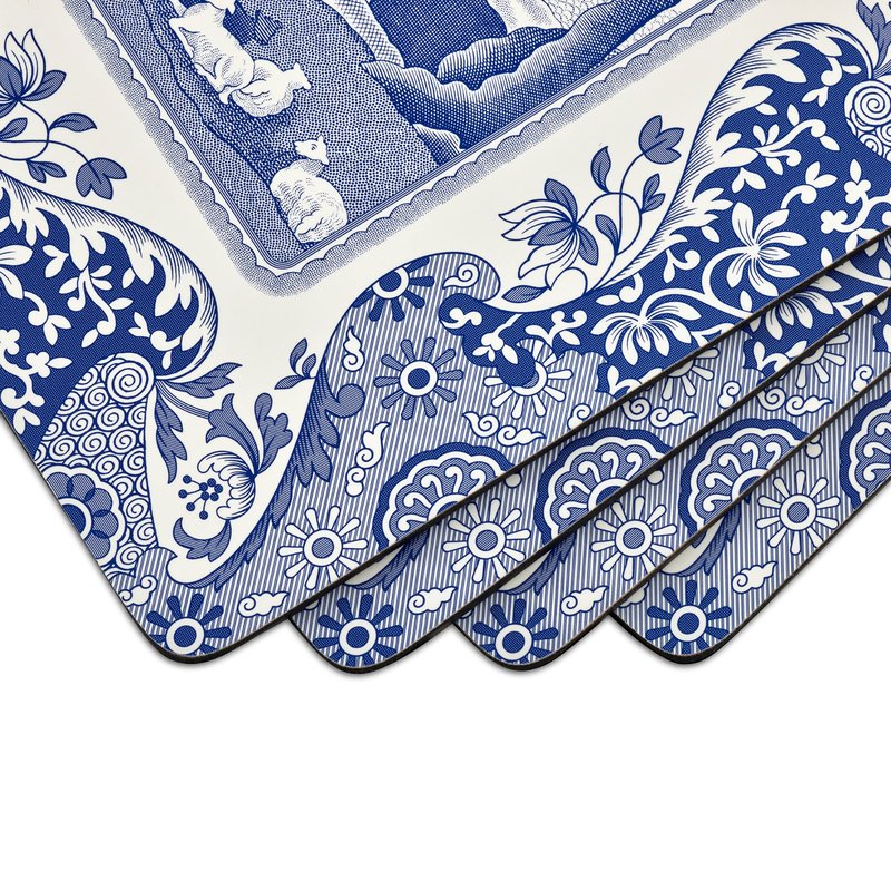 Pimpernel Blue Italian Collection Placemats | Set of 4 | Heat Resistant Mats | Cork-Backed Board | Hard Placemat Set for Dining Table | Measures 15.7” x 11.7”