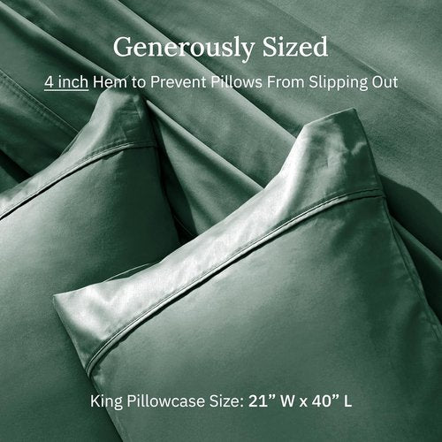 California Design Den King Size Pillowcase Set | 400 Thread Count 100% Cotton Sateen - Soft Breathable Hunter Green