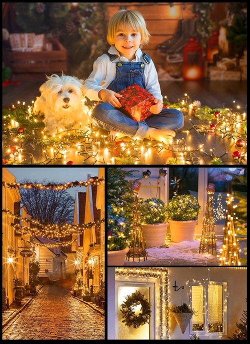 Brightown Christmas Cluster Lights Battery Operated Outdoor, 4 Pack 10Ft 120 LED Christmas Tree Lights Firecracker String Lights Waterproof Twinkle Lights for Indoor Wreath Xmas Tree Decorations