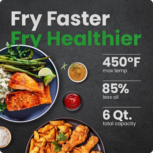 Chefman Air Fryer - 6 QT Compact Design for Quick Meals | Hi-Fry Technology & Easy-View Window, Touch Controls - Black
