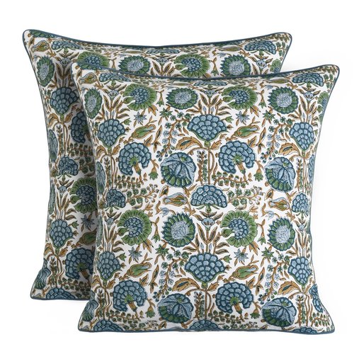 Ridhi Block Print Asparagus Green Pillow Cover 16" x 16" (Pack of 2) Decorative Couch Pillows for Living Room, Chic Boho Cute Outdoor Pillows Covers Gifts for Spring, Easter and Valentine
