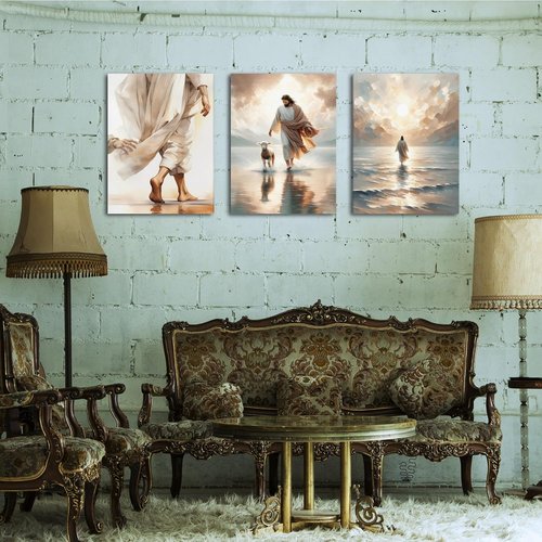 Christian Wall Art by 3 Pcs - Jesus Decor Canvas Prints for Church & Prayer Rooms | 12'' x 16''
