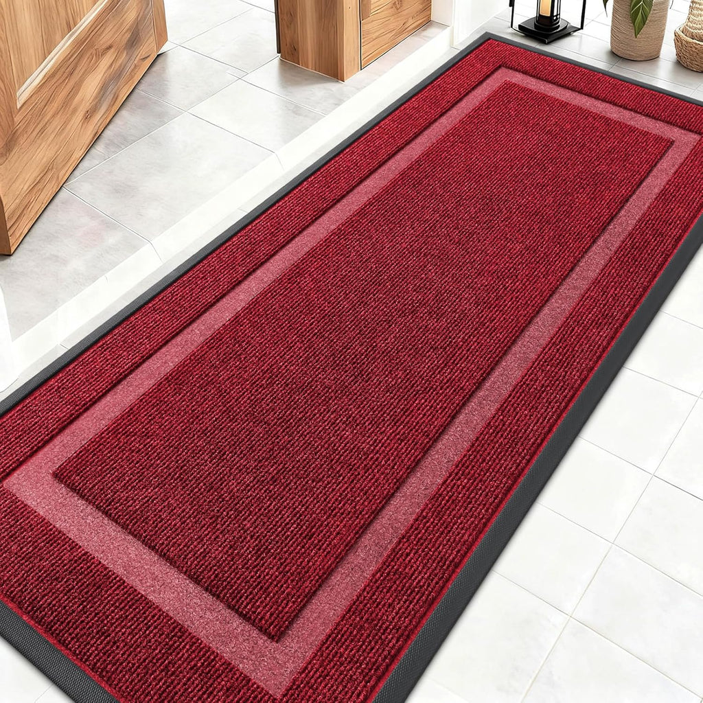 OLANLY Waterproof Front Door Mat | All-Season Indoor Outdoor Doormat, Sturdy Rubber, 59x20, Wine Red