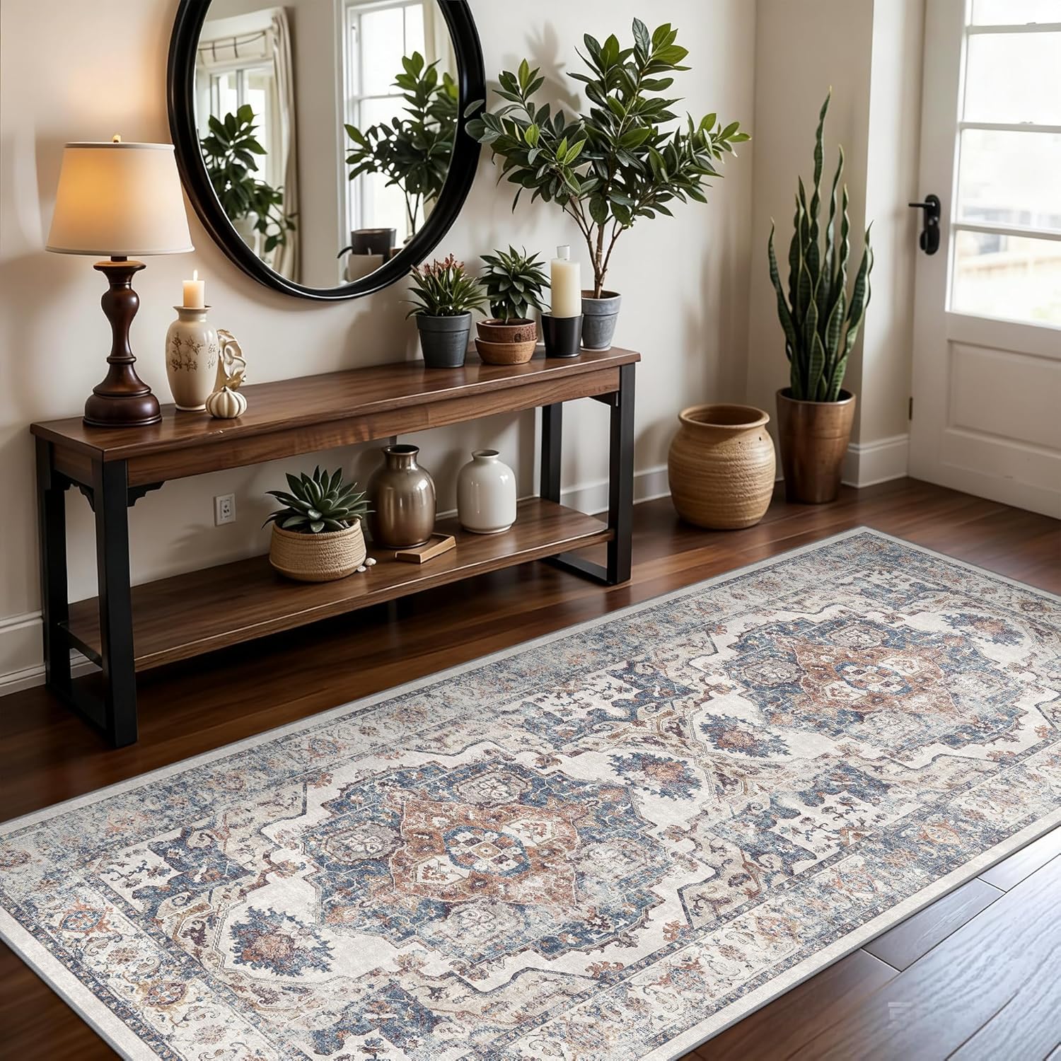 Regine Switzerland Vintage 3x7 Hallway Runner Rug - Water-Resistant Soft Non-Slip Carpet for Entryway & Kitchen