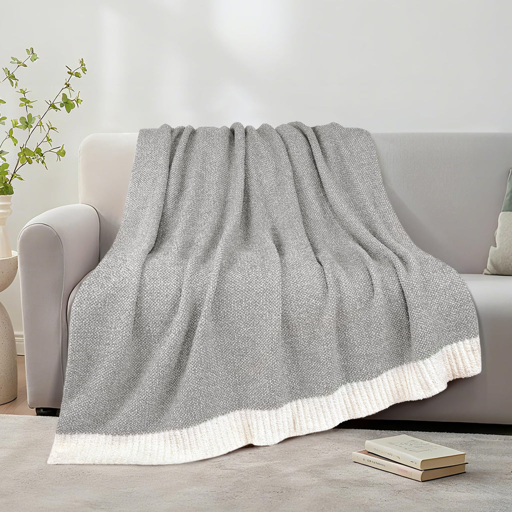 MACEVIA Grey Knit Throw Blanket for Couch 50" x 60" Super Soft Cozy Warm Bed Throws Winter Blankets for Sofa (Heather Grey)