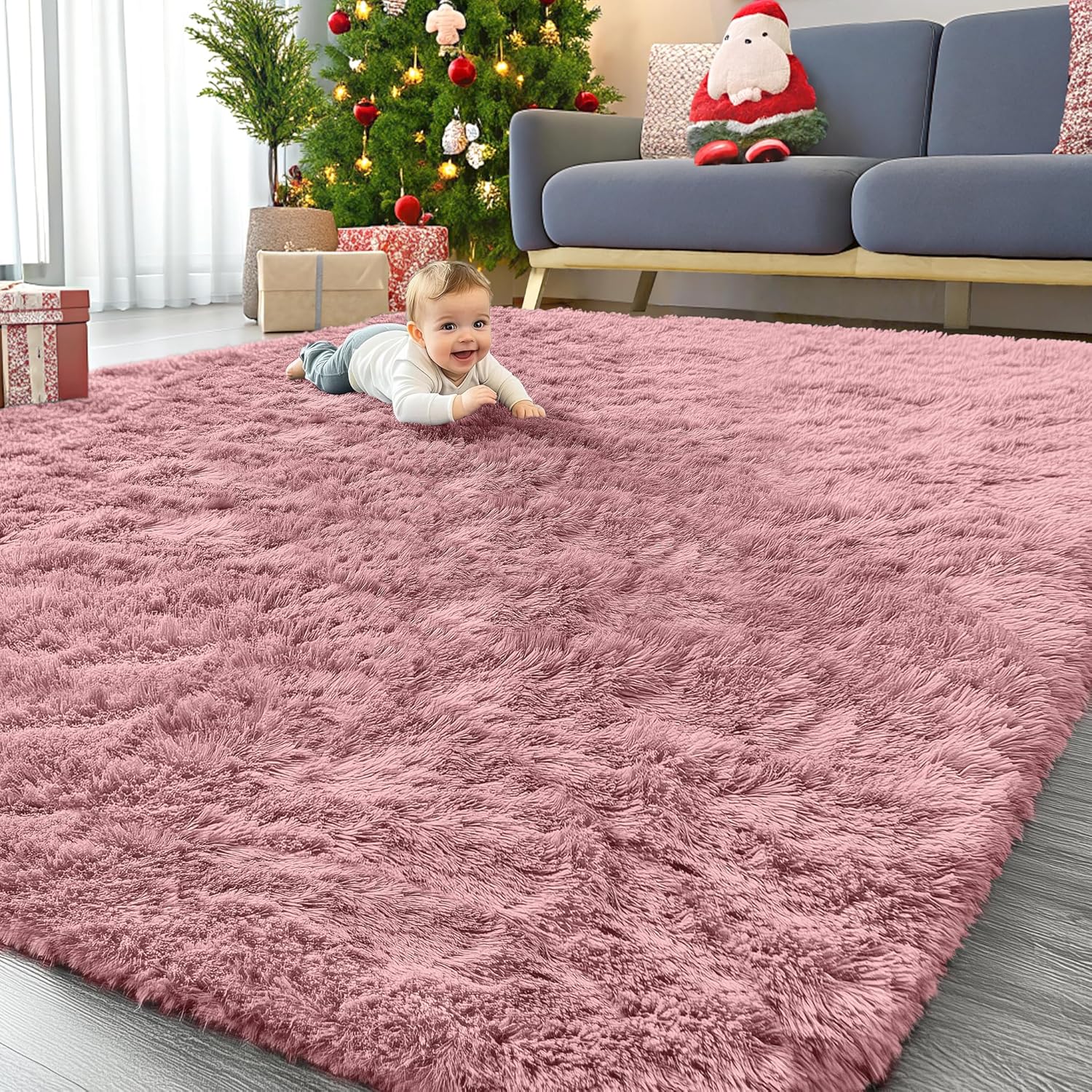 OLANLY Large Area Rug - Soft Fluffy Shaggy Carpet for Living Room & Bedroom | 9x12, Pale Pink