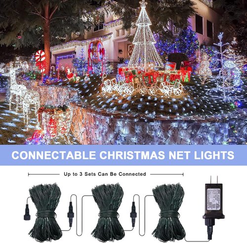 JMEXSUSS 360 LED Net Christmas Lights - Waterproof Connectable 12ft x 5ft Mesh Light with Remote & 8 Modes