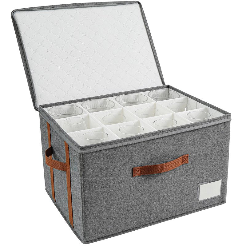 Asitdroh Stemware storage containers, wine glass storage box ，wine glass storage box with dividers，glass storage containers，Holds 12 Red or White Wine Glasses, Hard Top and Sides(Grey red,