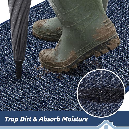 BEQHAUSE Dirt Trapper Door Mat - Non-Slip, Washable, Absorbent Entrance Mat | 20" x 32", Blue
