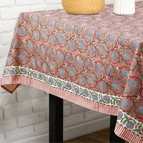 Newtay 60'' x 90'' Cotton Tablecloth Handmade Cotton Floral Tablecloth Washable Print Rectangle Table Cover with Dust Proof Wrinkle Resistant for Kitchen Dining Party Buffet (Pink,Dark Salmon)