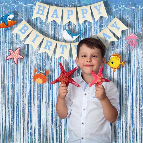 Blue Tinsel Curtain Streamers by [Brand Name] - Foil Fringe Party Backdrop for Engagements & Birthdays | 2 Pack, 3.3×8.3ft
