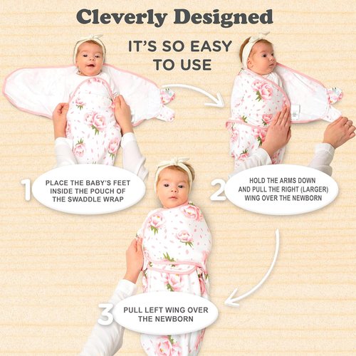 Bublo Baby Swaddles - Adjustable Organic Cotton Infant Sleep Sack | 3-Pack for Newborns (Hearts-Flowers)