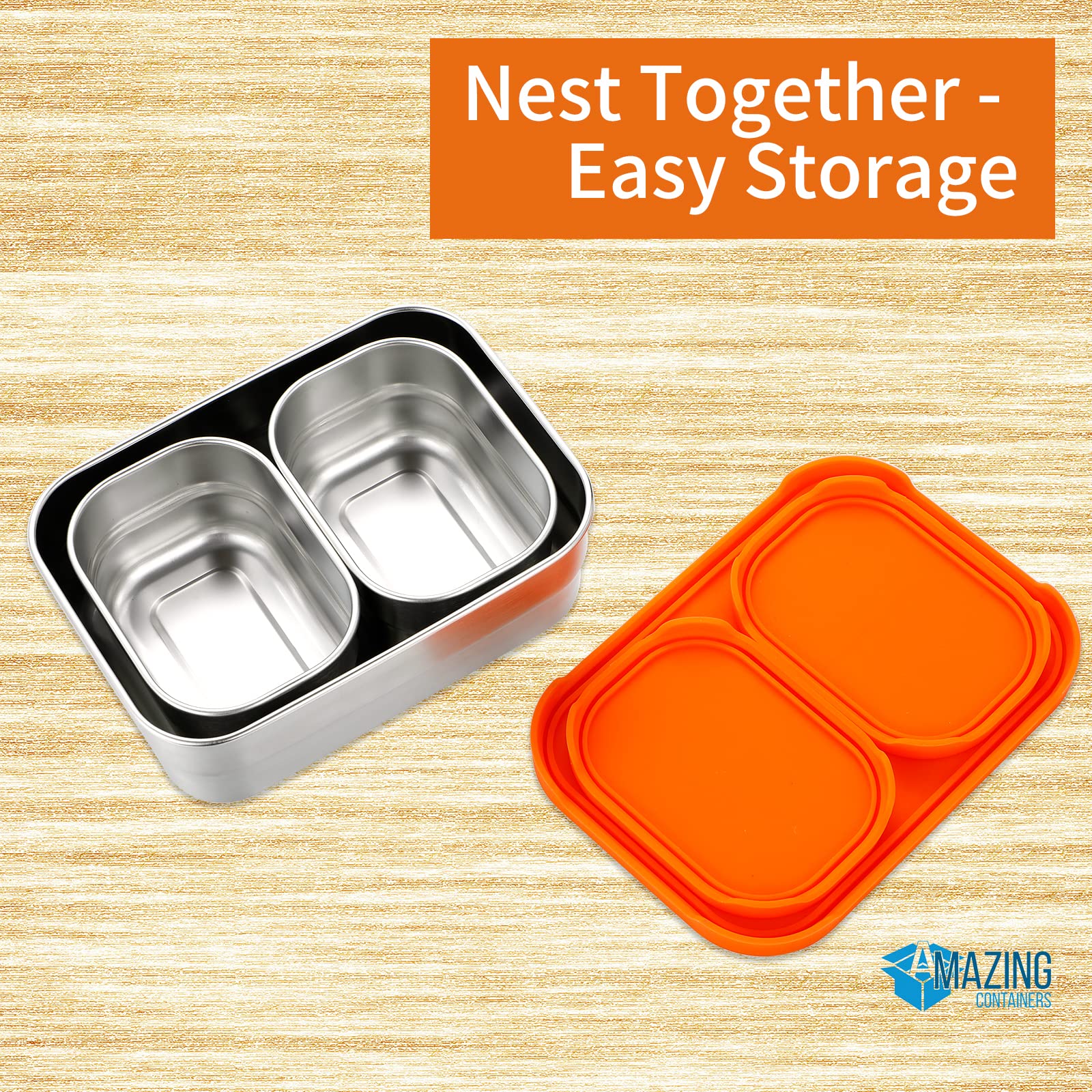 AMAZING CONTAINERS|Stainless Steel Food Containers with Lids Set of 3 (28 oz, 2X 8 oz) | Steel Lunch Container for Kids and Adults | Metal Snack Container Leakproof Lunch Box Sandwich Containers