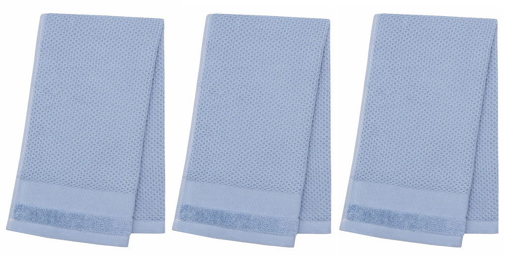 Mia'sDream Cotton Waffle Weave Hand Face Head Towel, Kitchen Tea Dish Washcloths, Soft Absorbent Bath Guest Gym, 13x28 Inch, 3 Pack (Blue)