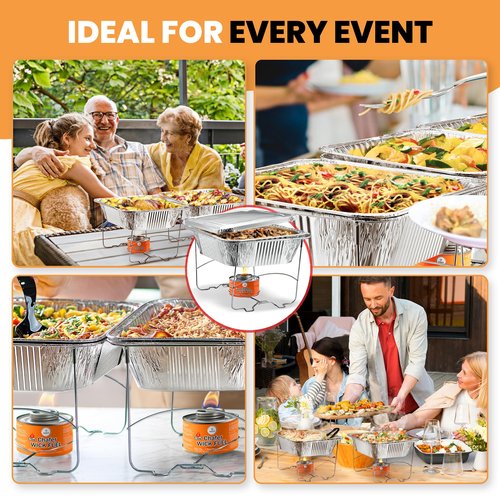 Disposable Chafing Dish Buffet Set, Foldable Rack for Storage Convenience, 6 Half Size Pans (9x13) Food Warmers for Parties & BBQ's, Catering Buffet Servers and Warmers Set for Indoor/Outdoor Events