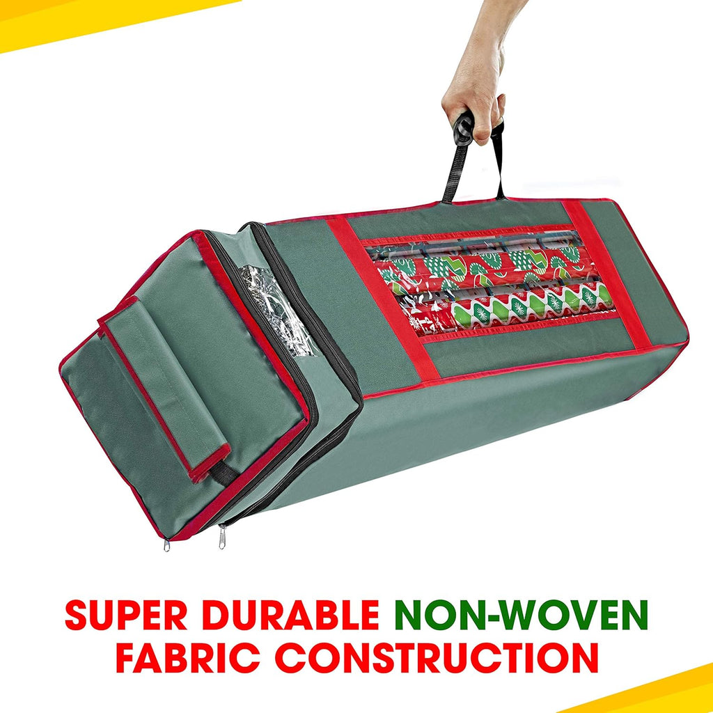 ProPik Christmas Wrapping Paper Storage Organizer Bag - Heavy Duty with Pocket & Clear Window | 47 x 10 x 10 Inch, Green