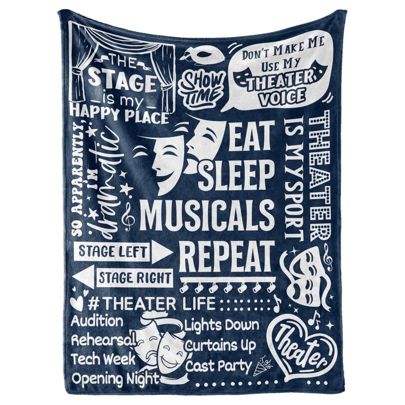 Huglanket Theater Gifts Blanket Throw - Gift for Broadway Theatre Lovers Girls Boys Women - Eat Sleep Musicals Repeat - 50" x 65", Blue