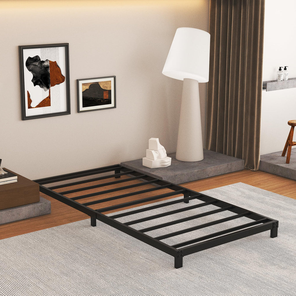 Cieemine 5 Inch Low Bed Frame Twin, Heavy Duty Steel Twin Bed Frames Low Profile, No Box Spring Needed, Easy Assembly, Noise Free, Black