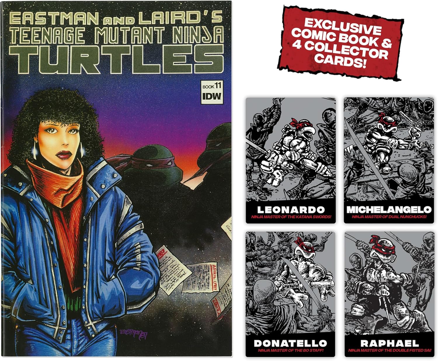 Playmates Toys Teenage Mutant Ninja Turtles Comic Book Figures - Black & White Set with Comic Book