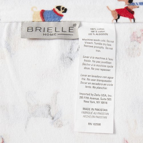Brielle Home Flannel Sheet Set Cotton Soft Warm & Cozy Modern Chic with Elastic Deep Pockets, Queen, Dogs White