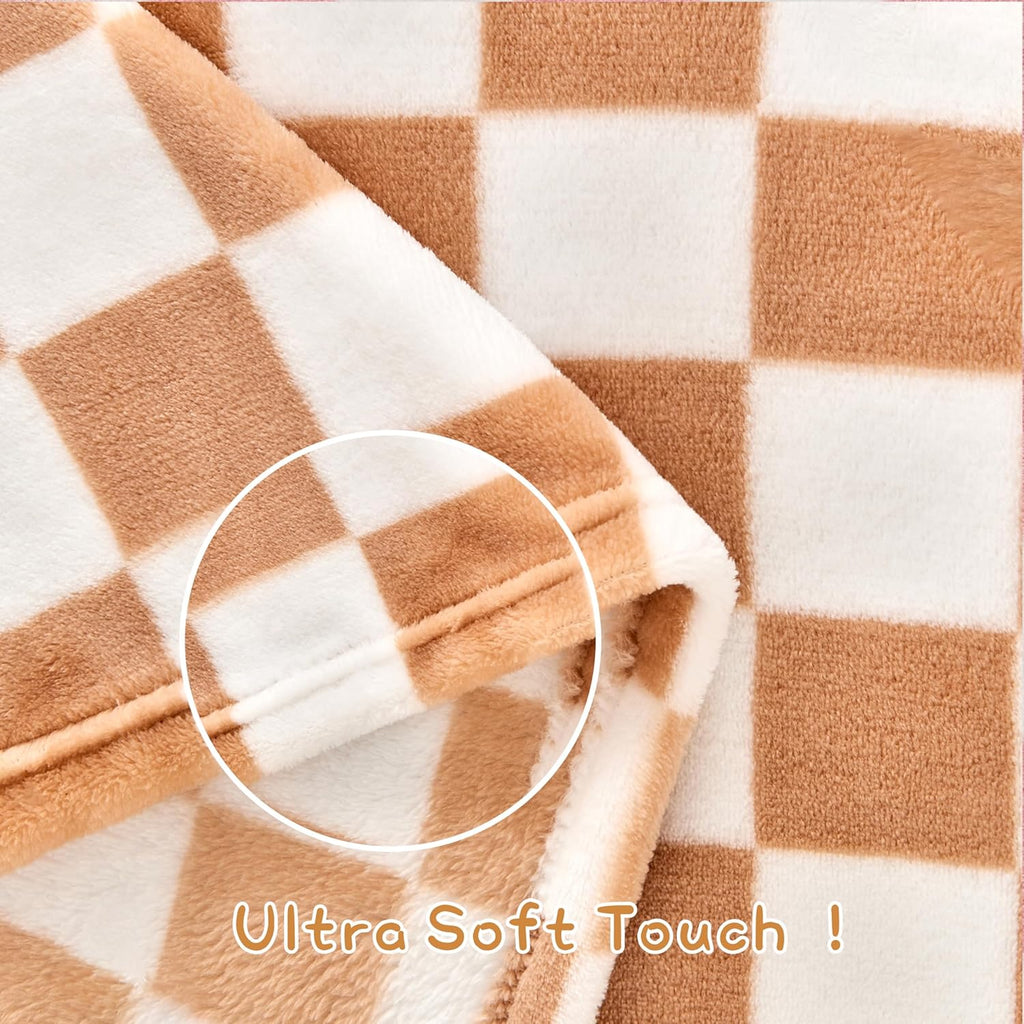 Yurhap Checkered Baby Blanket - Super Soft Fleece for Infants & Toddlers | 30''x40'', Khaki