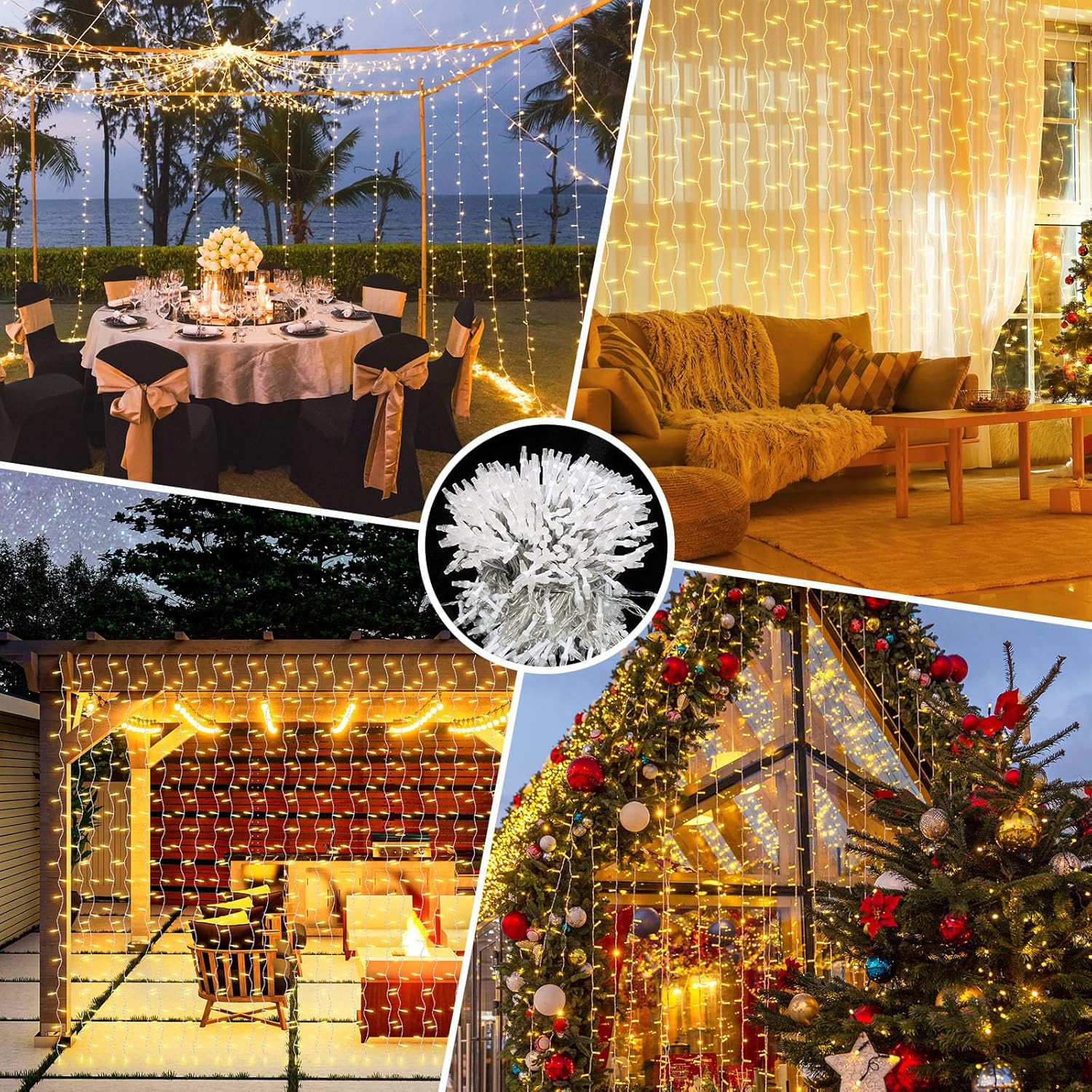 THKFUL Fairy Curtain Lights - 20 x 6.6FT 408LED Warm White String Lights | Waterproof & Remote-Controlled for Bedroom, Balcony, Garden