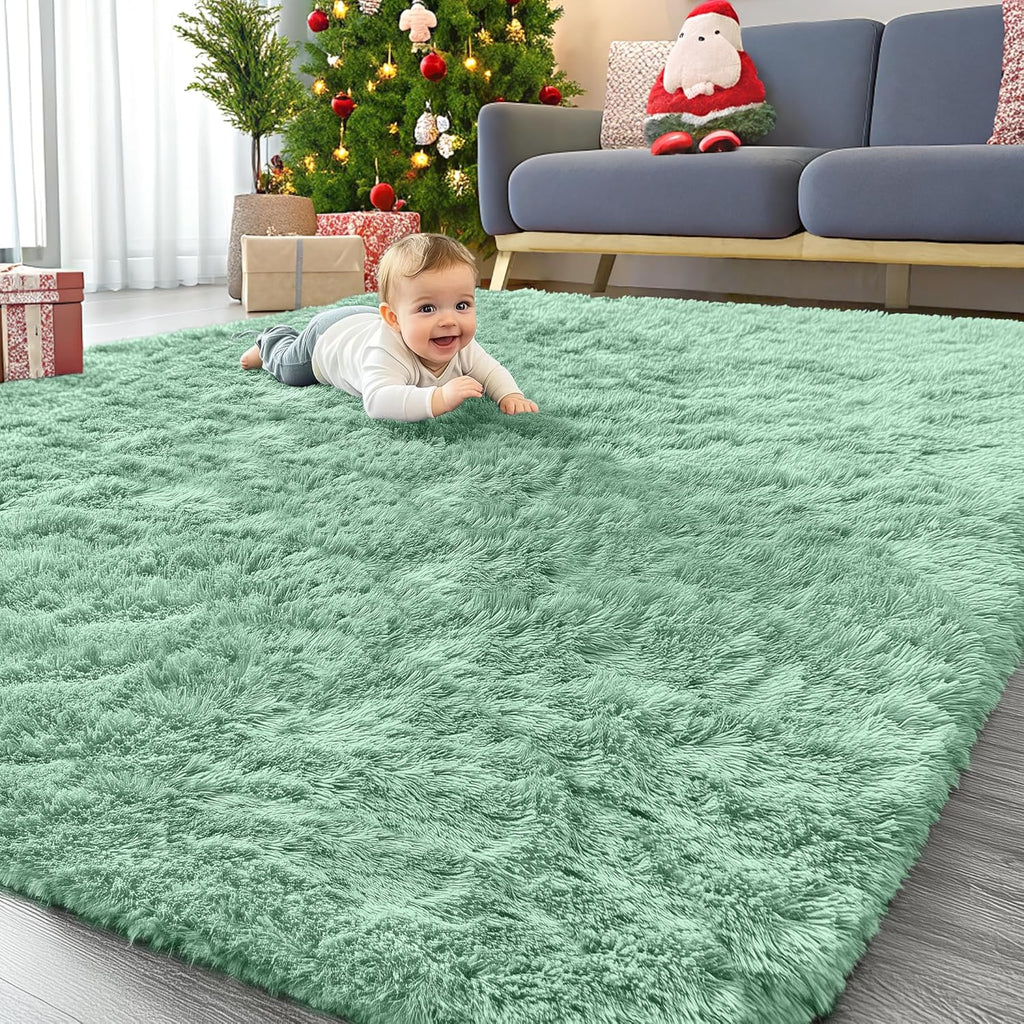 OLANLY Large Area Rug - Soft Fluffy Shaggy Carpet for Living Room & Bedroom | Mint Green, Machine Washable
